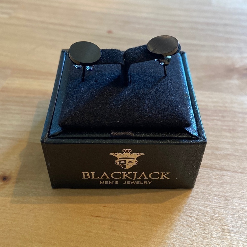 BLACKJACK Round Black Stainless Steel
Earrings Studs BJE13G New in Box